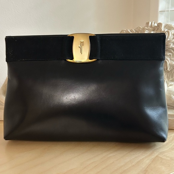 Salvatore Ferragamo Black Clutch with Gold Accent - Picture 1 of 9